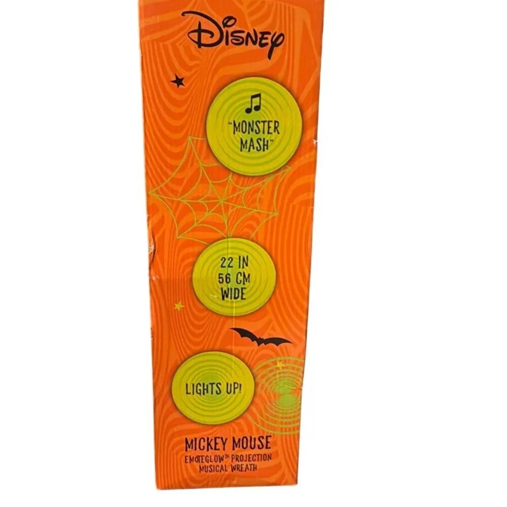 Disney Lighted Micky Mouse Door Singing Halloween Ghost Wreath 22 Inch